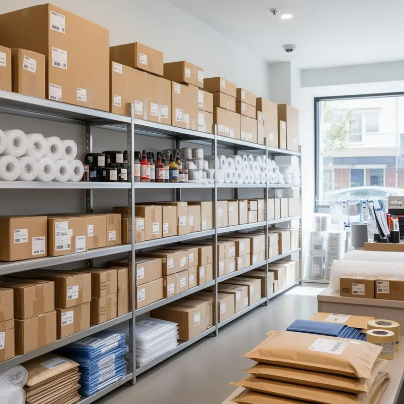 Shipping supplies and packaging area